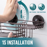 TAILI Shower Caddy Suction Cup 2 Pack with Hooks &amp; Soap holder, Heavy Duty Shower Organizer for Bathroom, No Drilling Bathroom Organizer with Large Capacity, Black Metal Storage Basket - Homesidy.com