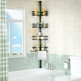 HAMITOR Corner Shower Caddy Tension Pole: Rustproof 4 - Tier Bathroom Organizer Shelves for Bathtub Shampoo Storage - 47 - 121 Inch Quick Install Adjustable Rod Standing Rack with Soap Rack - Silver Gray - Homesidy.com