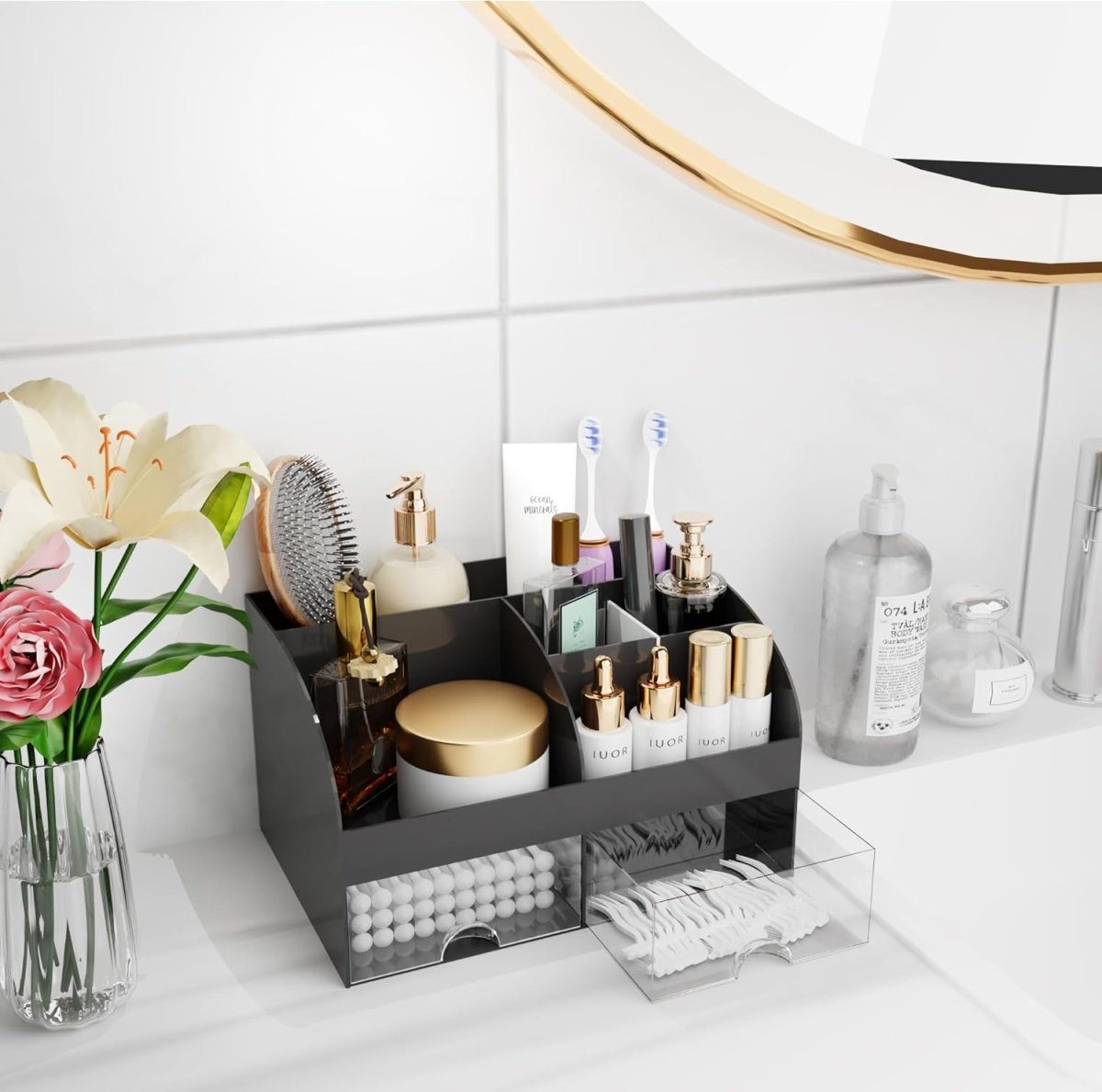 Makeup Organizer with Drawers, Cosmetic Storage for Dresser Vanity and Bathroom Countertop, Beauty Holder for Lipstick Brush, Skincare Organizer for Vanity, Cosmetic Display Case (White) - Homesidy.com