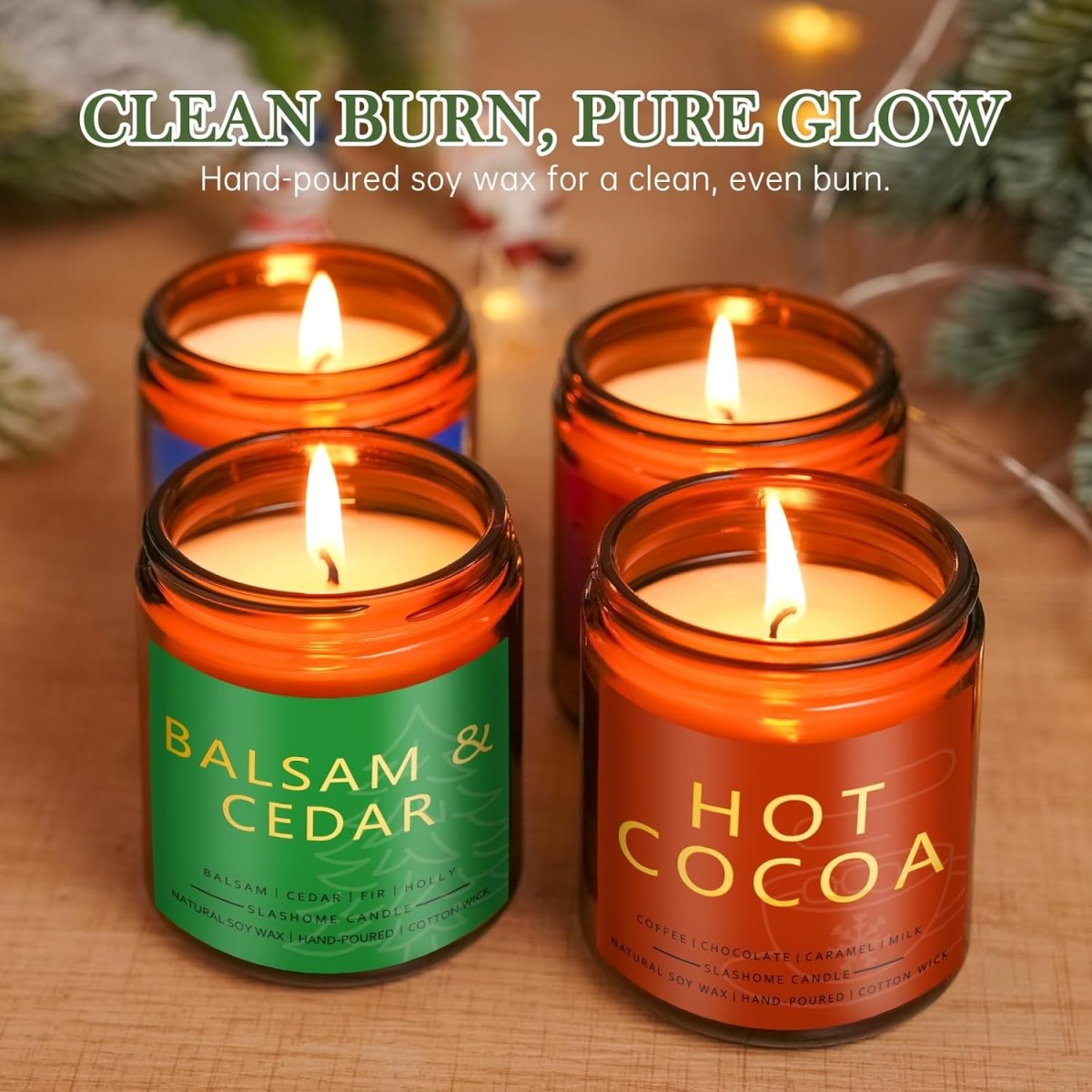 Winter Candle Gift Set, 4 Pack 7 oz Soy Scented Candles for Home, Christmas, Holiday &amp; Birthday Gifts for Women &amp; Men, Includes Hello Winter, Pine &amp; Cedarwood, Hot Cocoa, and Vanilla Cupcake - Homesidy.com