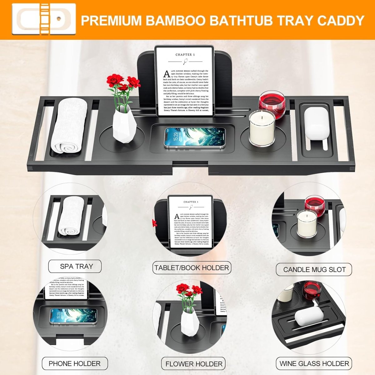 Bathtub Tray Caddy - Bath Tray - Bath Tub Tray Caddy - Bamboo Bath Table Tray for Tub - Expandable Size, Fits Most Tubs - Homesidy.com