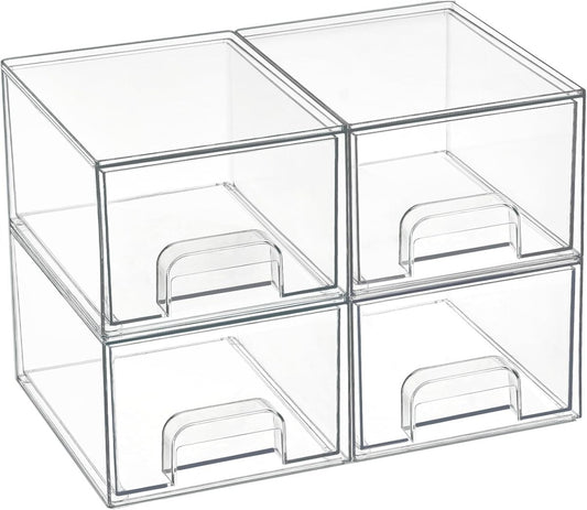 Vtopmart 4 Pack Small Clear Stackable Storage Drawers,Acrylic Bathroom Makeup Organizer,Plastic Storage Bins For Vanity, Undersink, Kitchen Cabinets, Pantry, Home Organization - Homesidy.com