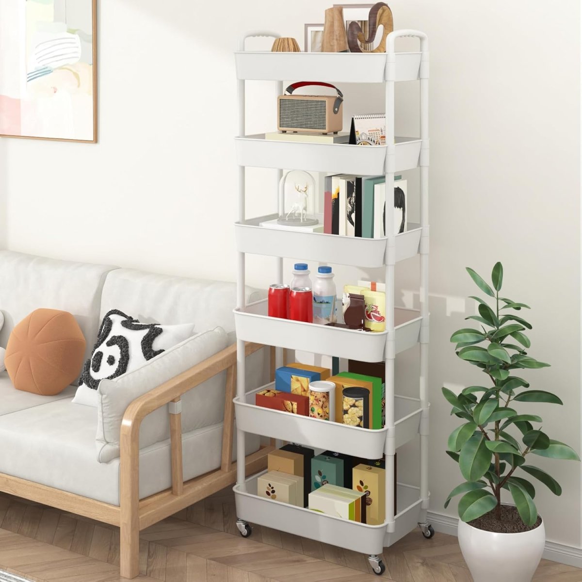 Sywhitta 3 - Tier Plastic Rolling Utility Cart with Handle, Multi - Functional Storage Trolley for Office, Living Room, Kitchen, Movable Storage Organizer with Wheels, White - Homesidy.com