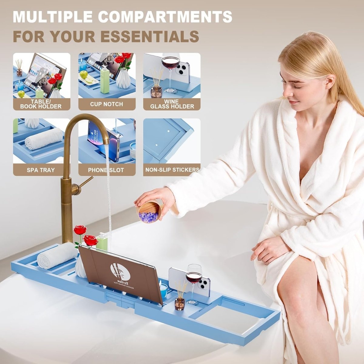 Premium Bathtub Tray Caddy, Expandable Bath Tray, Unique House Warming Gifts, New Home, Anniversary and Wedding Gifts for Couple, Bridal Shower Gift for Women - Homesidy.com