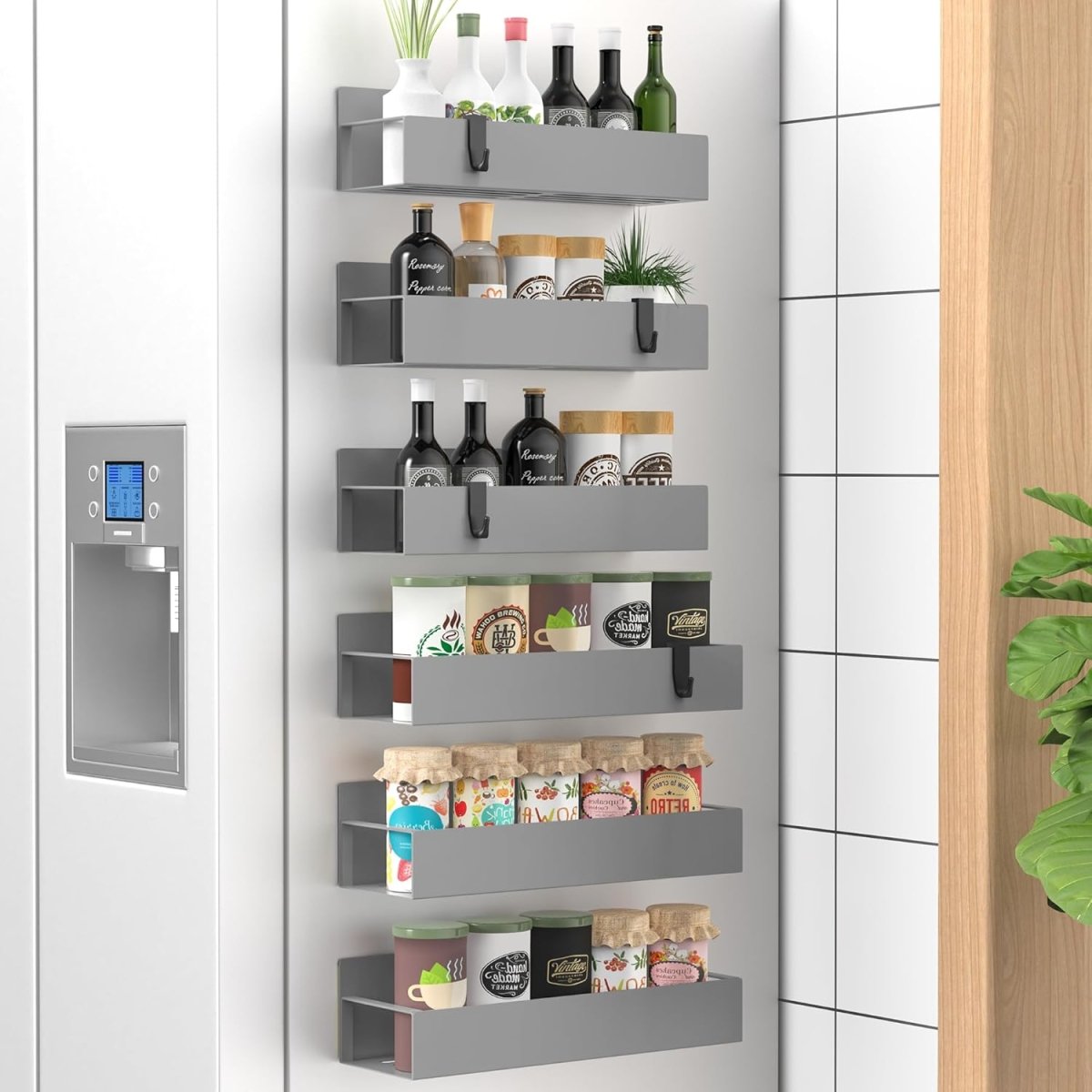 HuggieGems Metal 4 Pack Magnetic Spice Storage Rack Organizer for Refrigerator and Oven, Black Fridge Organizers and Storage - Homesidy.com