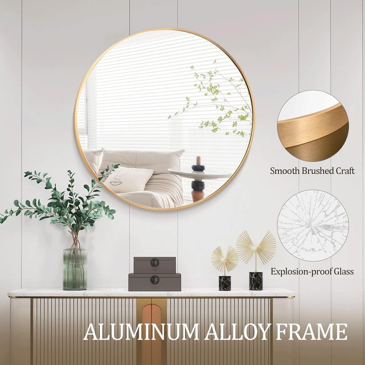 HARRITPURE Round Mirror 30 Black Wall Mounted Circle Mirrors Vanity Mirror with Brushed Aluminum Alloy Frame Modern Decoration for Bathroom, Living Room, Vanity, Bedroom, Entryway - Homesidy.com