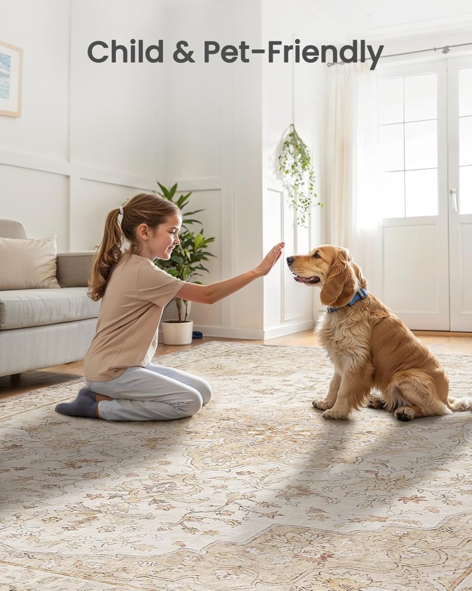 AMADA HOMEFURNISHING 8x10 Washable Area Rug, Low - Profile Large Area Rug with Non - Slip Backing &amp; Durable Edge Binding, Vintage Large Rugs for Living Room, Bedroom, Dinning Room - Homesidy.com