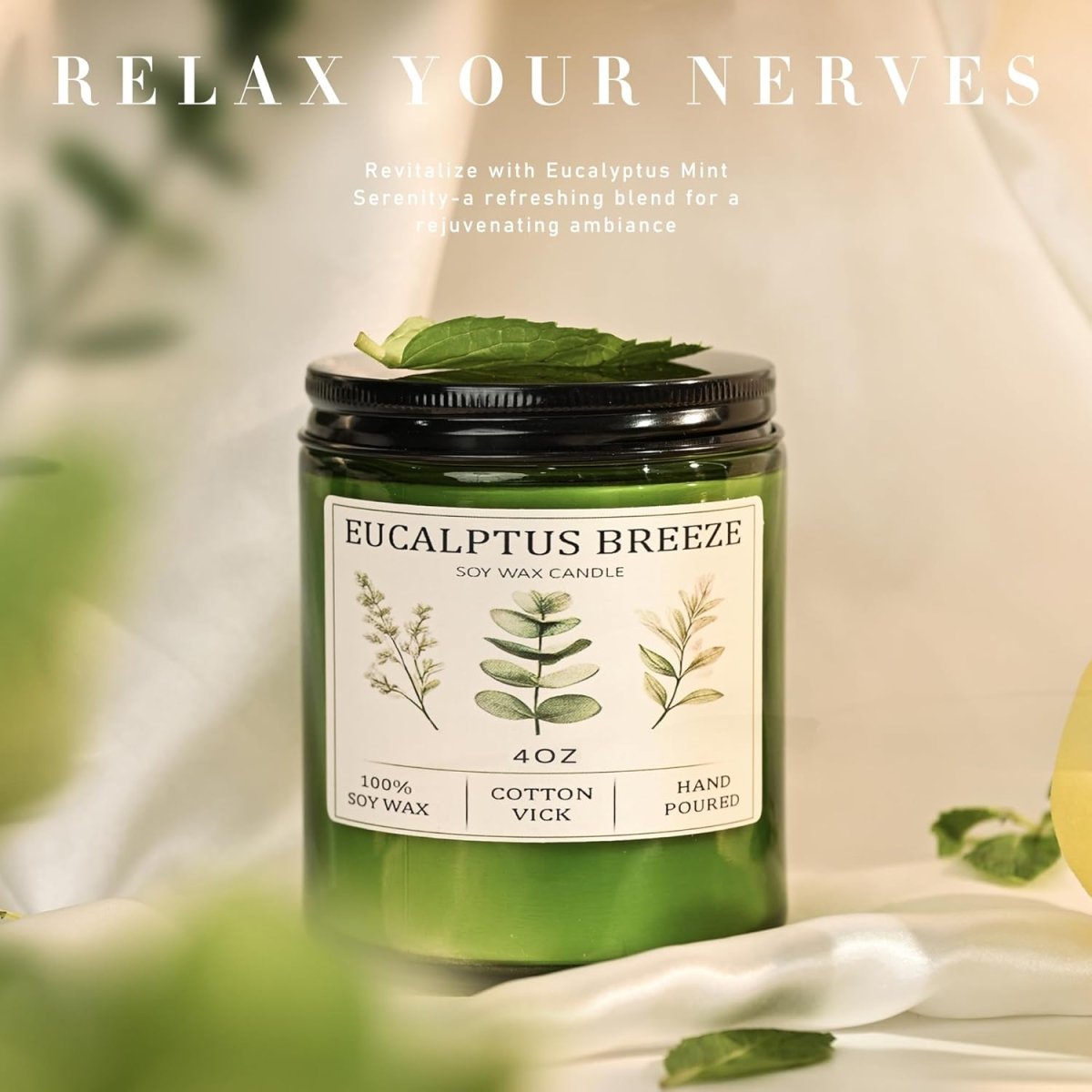 Eucalyptus &amp; Mint Candles for Home Scented, 20 Hours Burn Soy Candle Gift for Women Stress Relief, Meditation, Yoga, Relaxing, Natural Soy Wax for Men and Women, 4oz - Homesidy.com