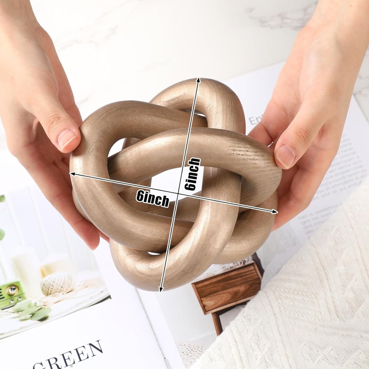 Yalikop 3 Link Wood Knot Decor - Hand Carved Coffee Table Decoration, Boho Chain Link Decor, Modern Shelf, Rustic Objects for Home Living Room Bedroom(White) - Homesidy.com