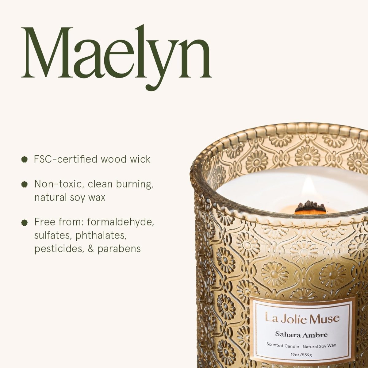 LA JOLIE MUSE Sahara Amber Candle – Bergamot, Clove &amp; Amber | 12 oz Large 2 - Wick Soy Wax Candle | 60 Hours Clean Burn | Gift - Ready for Hosts &amp; Gatherings | Elegant Home Décor - Homesidy.com