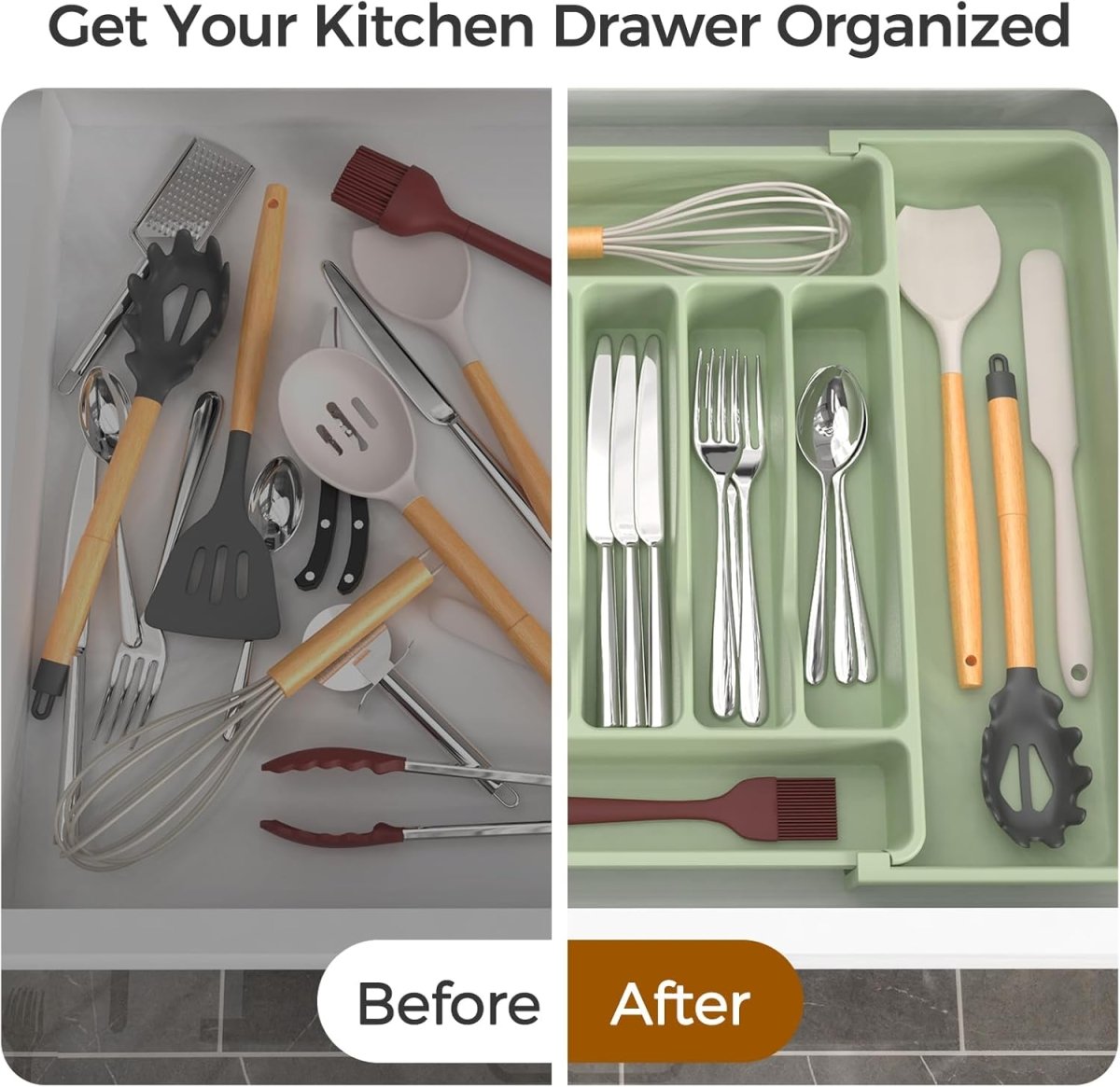 ukeetap Extra Large Expandable Silverware Organizer, BPA - Free Food - Safe Cutlery Flatware Organizer, Kitchen Utensil Drawer Organizer, Adjustable Silverware Holder for Spoons Forks Knives, Black - Homesidy.com