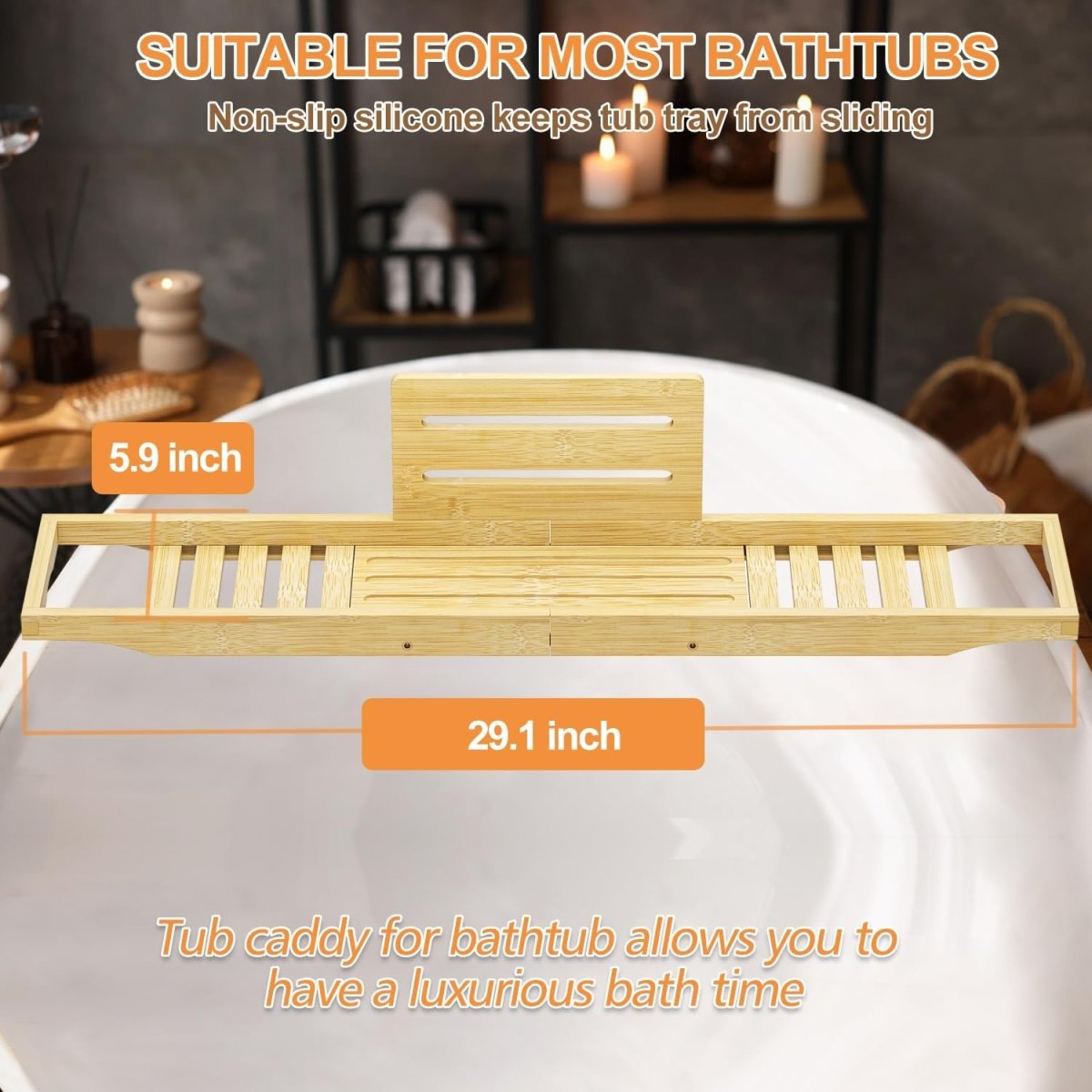 Bathtub Tray Caddy - Bath Tray - Bath Tub Tray Caddy - Bamboo Bath Table Tray for Tub - Expandable Size, Fits Most Tubs - Homesidy.com