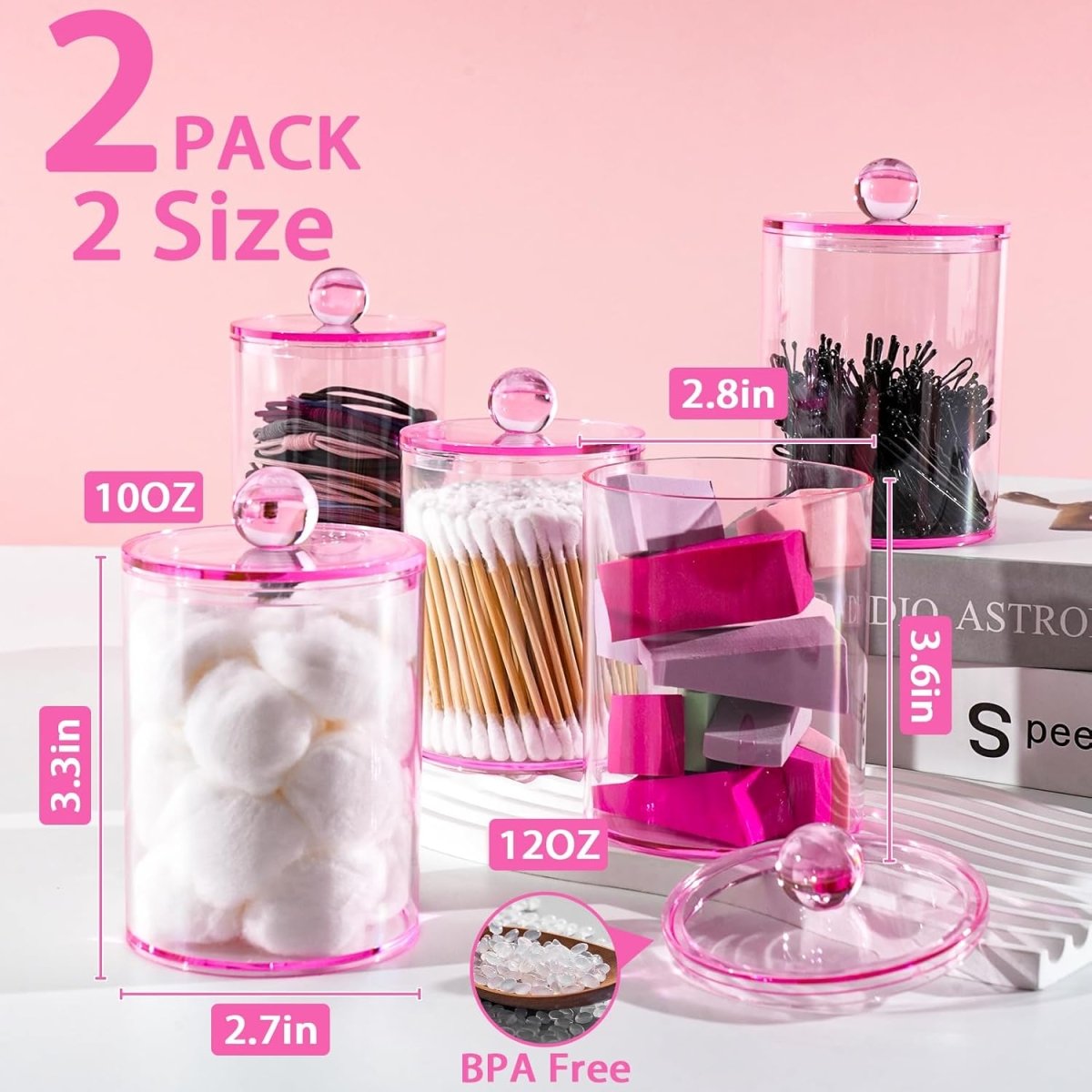 XIPENGKEJI 2 Pack Qtip Holder,Canister Apothecary Jar Set, Bathroom Jars with Lids Set for Cotton Swabs, Balls, Pads, Floss Picks,10oz - 12oz Plastic Canisters Restroom Bedroom Vanity Organizer(Black) - Homesidy.com