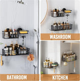 LEVERLOC Shower Caddy Suction Cup, 2 Pack Shower Shelves for Inside Shower with Hooks &amp; Soap Holder, NO - Drilling Bathroom Shower Organizer, Rustproof Meatl Shower Holder Storage, Black - Homesidy.com