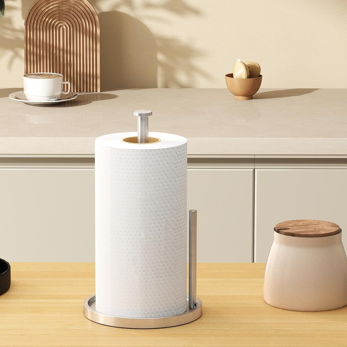 Paper Towel Holder Countertop, Standing Paper Roll Holder with Anti Slip Weighted Base, Stainless Steel Freestanding Paper Towel Holder for Kitchen, Black - Homesidy.com