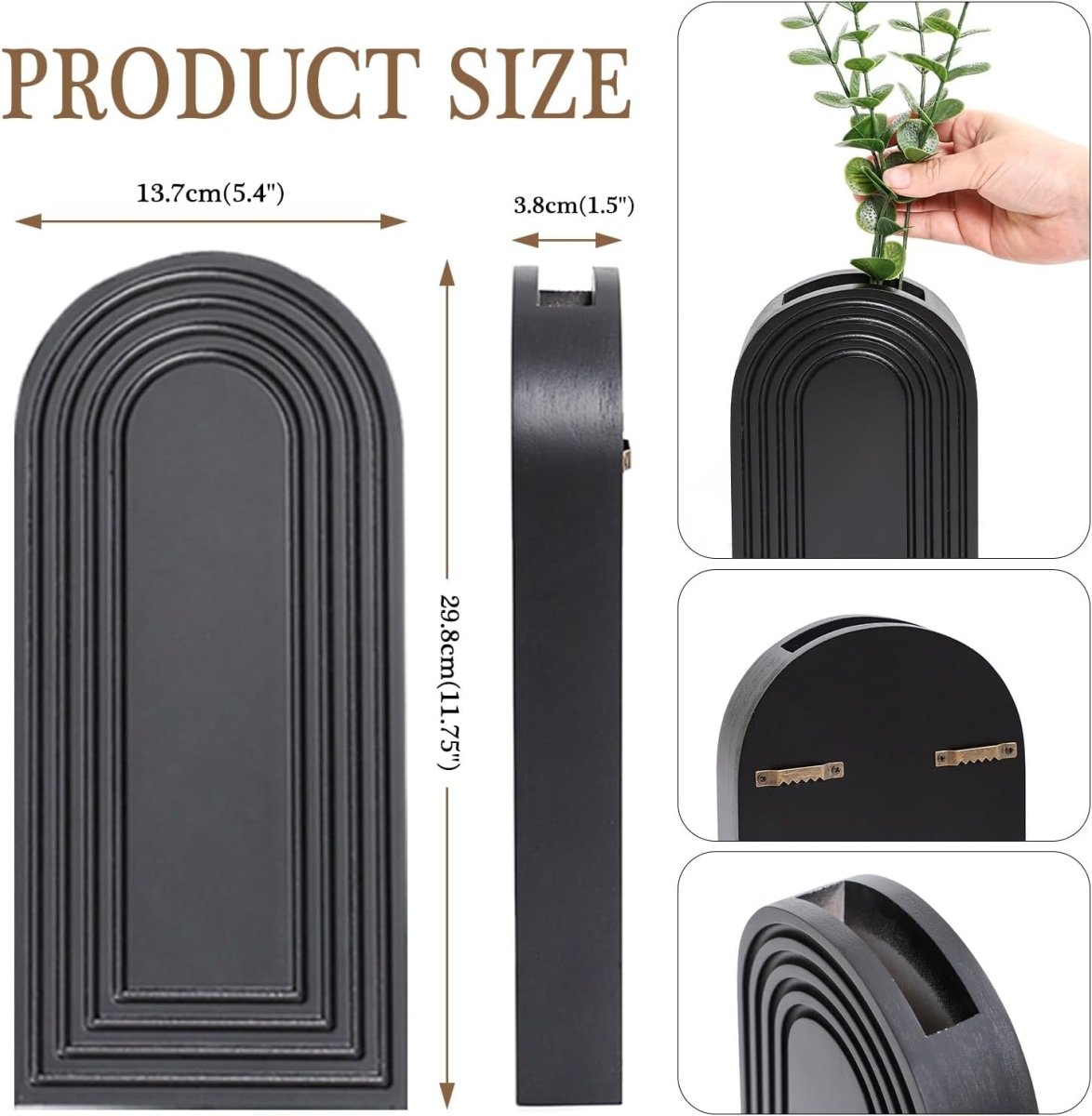 Dnnnii 2 Pack Wooden Wall Vase Set - Brown Finish Modern Farmhouse &amp; Boho Wall Decor for Entryway, Hallway, Bathroom, Living Room, Dining Room, Narrow Spaces - Homesidy.com