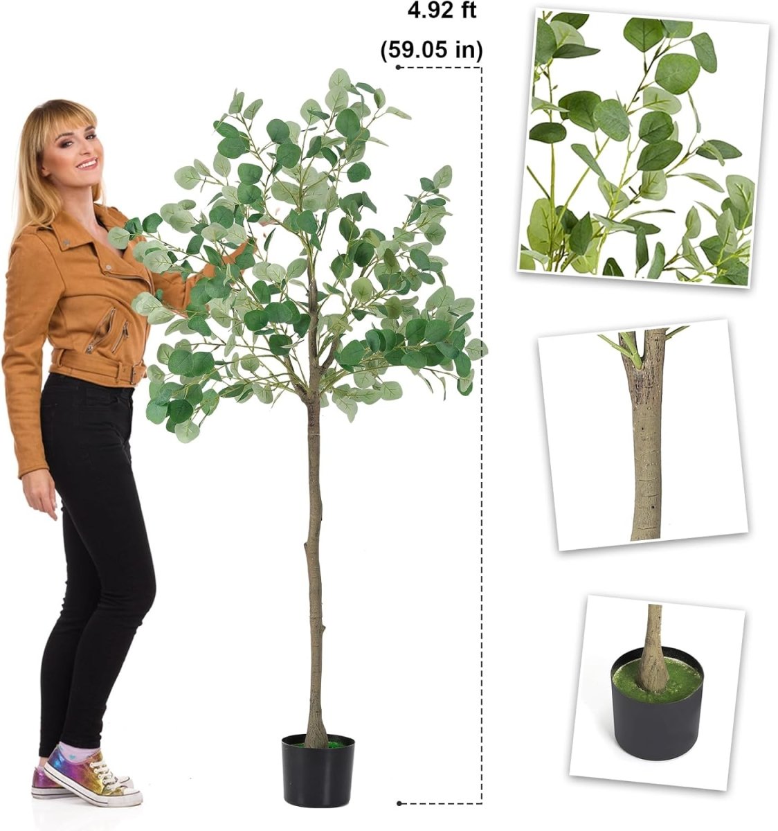 Artificial Eucalyptus Tree 5FT, Tall Fake Potted Plant with Nursery Pot, Faux Eucalyptus Tree for Home Office Decor, Indoor Decorative Artificial Plants for Living Room Bedroom - Homesidy.com