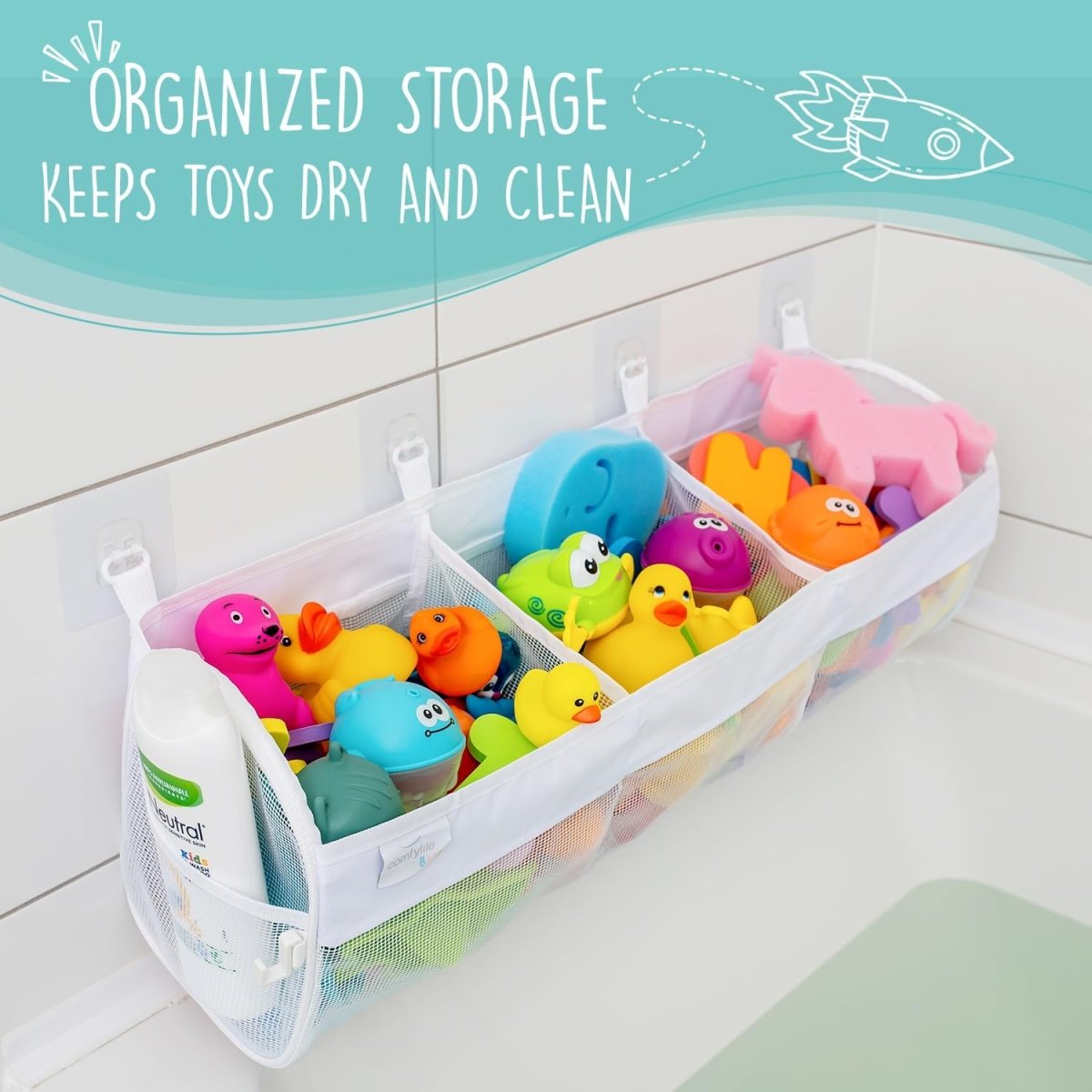 2 x Mesh Bath Toy Organizer 8 Ultra Strong Hooks – The Perfect Bathtub Toy Holder &amp; Bathroom or Shower Caddy – These Multi - use Net Bags Make Baby Bath Toy Storage Easy – For Kids &amp; Toddlers - Homesidy.com