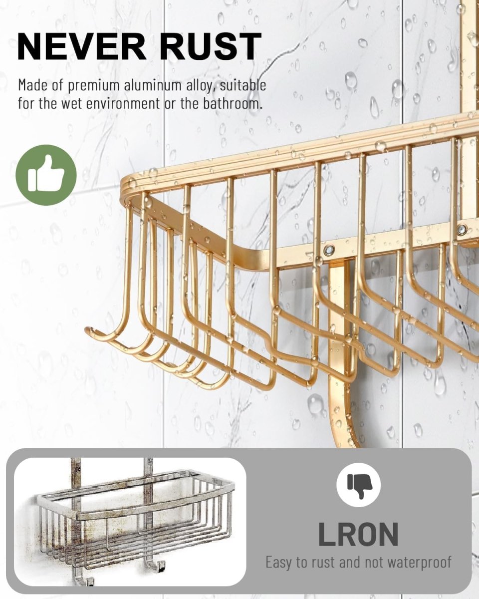 MSAICOE Shower Caddy Hanging - Never Rust Shower Hanging Organizer - Aluminum Over the ShowerHead Caddy with Soap Basket and 6 Hooks for Razor/Sponge (Black) - Homesidy.com