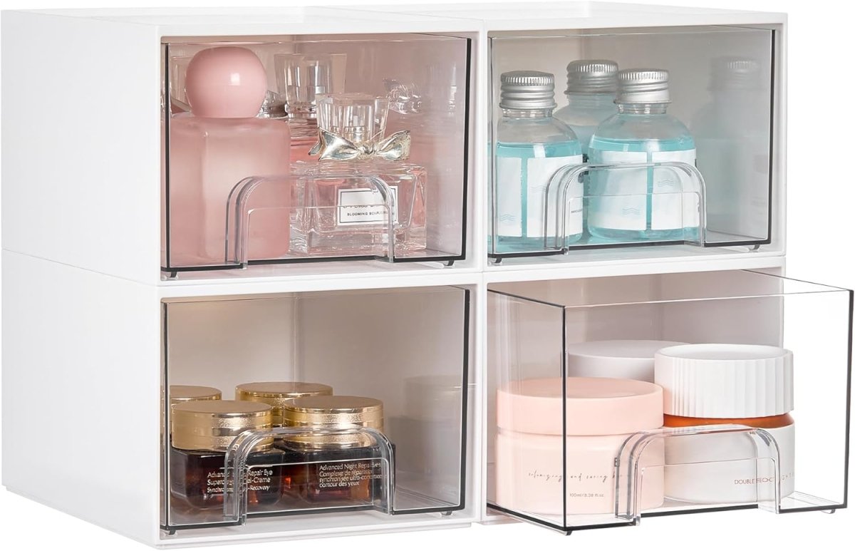 Vtopmart 4 Pack Small Clear Stackable Storage Drawers,Acrylic Bathroom Makeup Organizer,Plastic Storage Bins For Vanity, Undersink, Kitchen Cabinets, Pantry, Home Organization - Homesidy.com