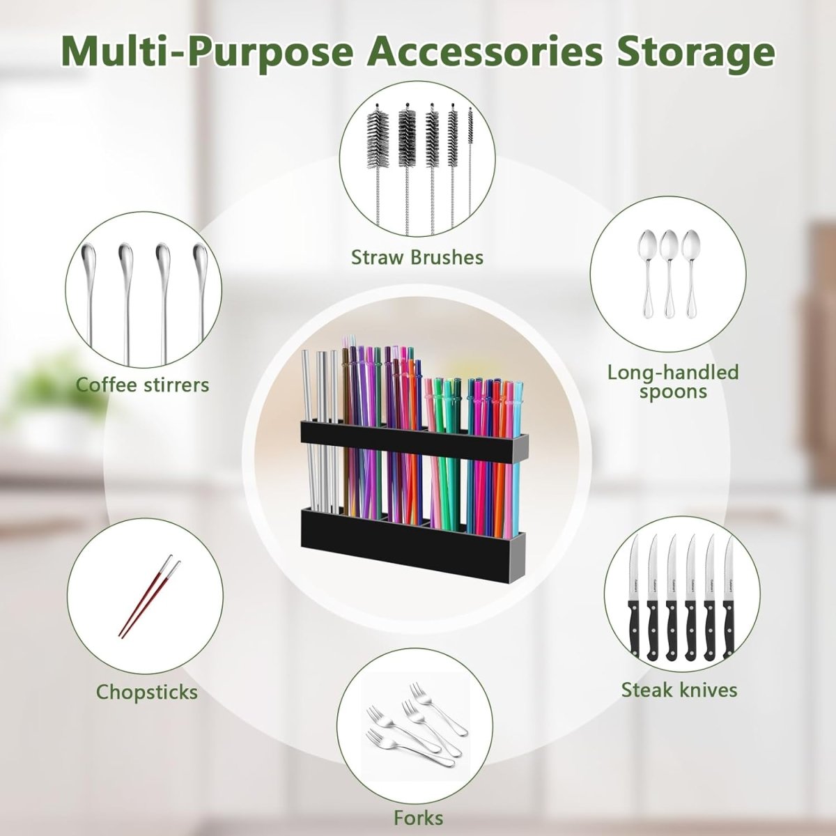 Malldii 9.5” Large Acrylic Straw Holder for Cabinet Door - Reusable Tumbler Straw Organizer Storage, Small Kitchen Accessories Container, Ultra Sticky Cupboard Door Mounted (Transparent) - Homesidy.com