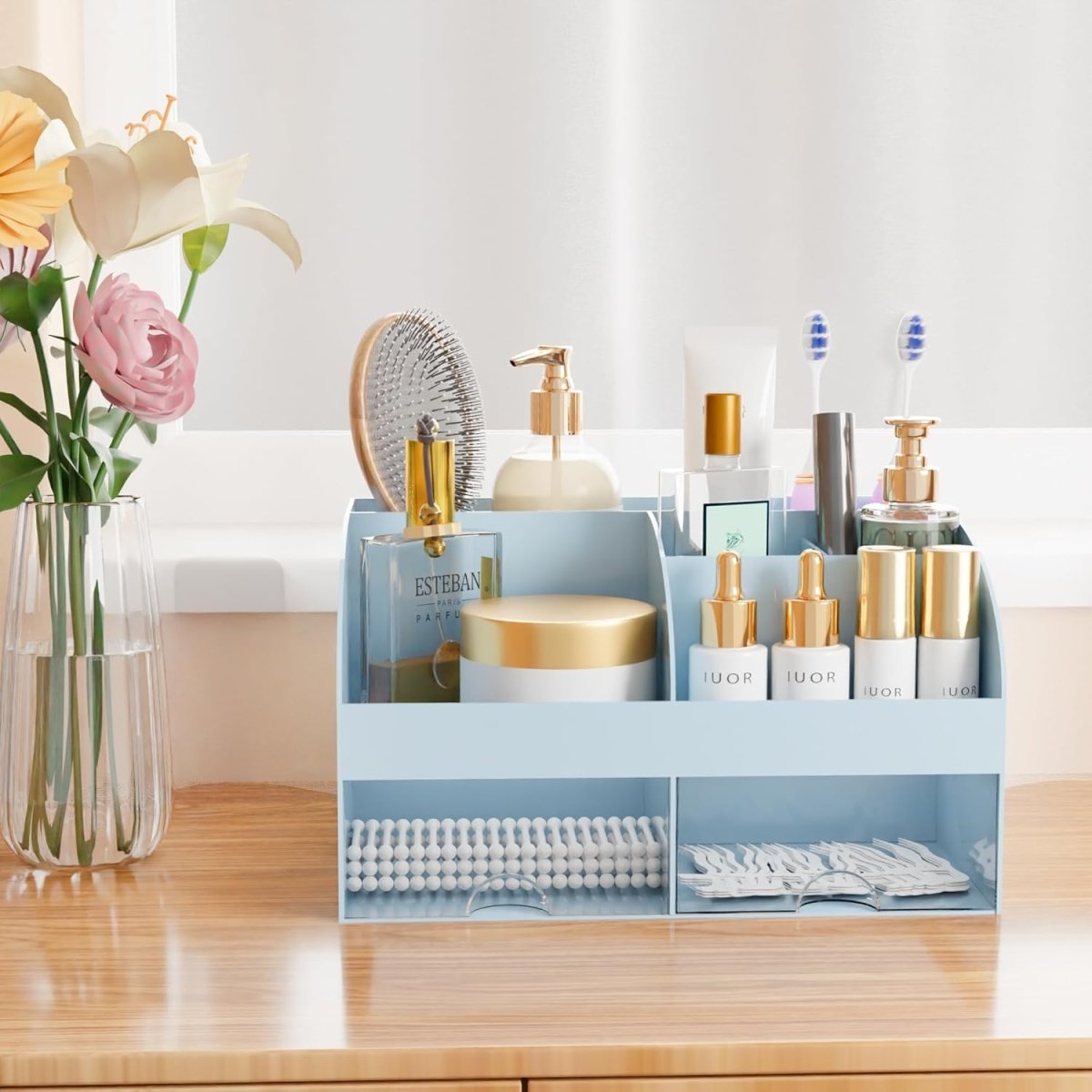 Makeup Organizer with Drawers, Cosmetic Storage for Dresser Vanity and Bathroom Countertop, Beauty Holder for Lipstick Brush, Skincare Organizer for Vanity, Cosmetic Display Case (White) - Homesidy.com
