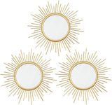 3 Pack Metal Mirrors for Wall Sunburst Wall Mirrors Home Décor Decorative Hanging Wall Art for Living Room Bedroom Entryway (Gold, Flower Sunburst) - Homesidy.com