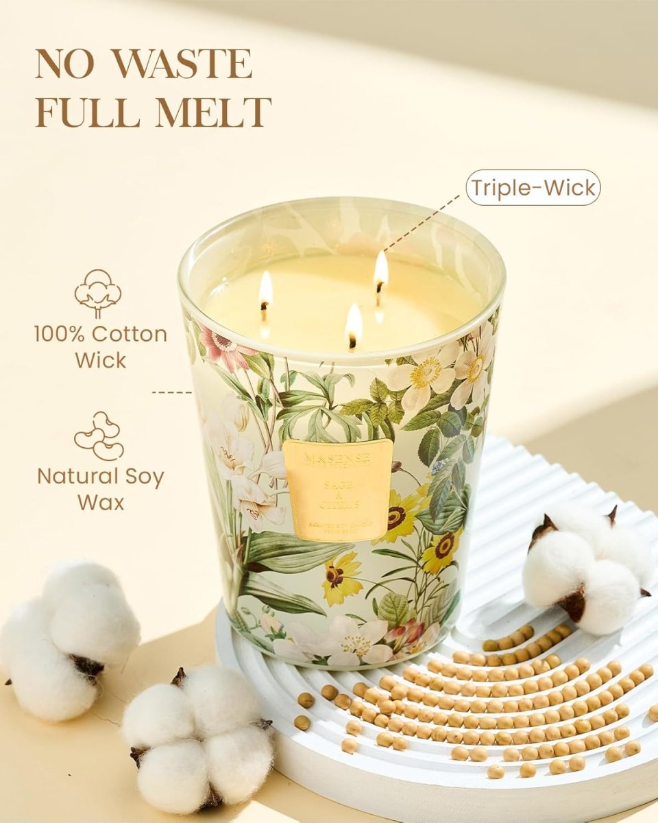 M&amp;SENSE Extra Large Candle Creamy Vanilla Scented, 3 - Wick 35oz 150H Long Lasting, Natural Soy Wax Aromatherapy Candle for Stress Relief, Home Fragrance Fall Winter Christmas Thanksgiving Gifts - Homesidy.com