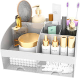 Makeup Organizer with Drawers, Cosmetic Storage for Dresser Vanity and Bathroom Countertop, Beauty Holder for Lipstick Brush, Skincare Organizer for Vanity, Cosmetic Display Case (White) - Homesidy.com