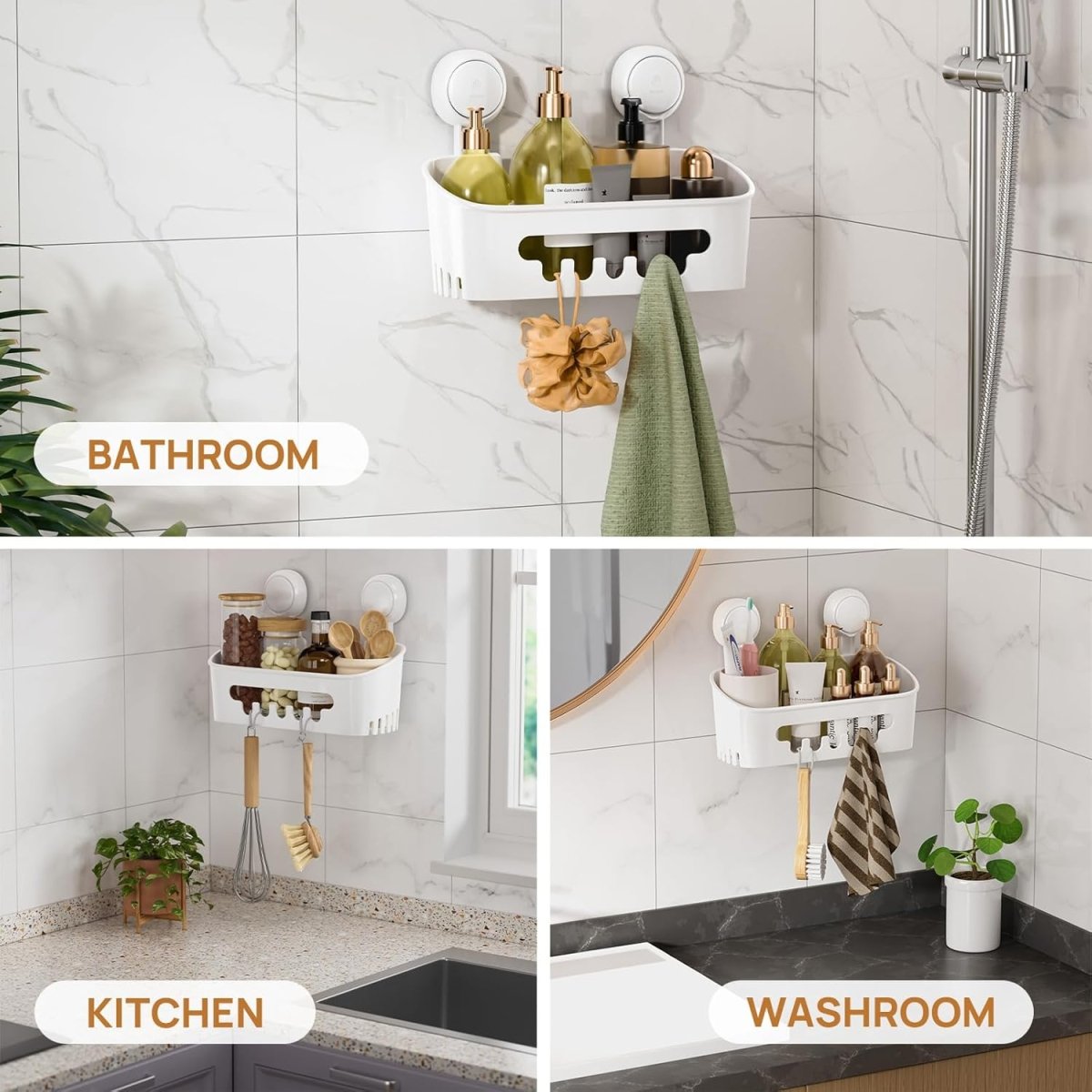 LEVERLOC Shower Caddy Suction Cup, Shower Organizer Removable Bathroom Shelf, Storage Suction Powerful Max Hold 22lbs Bathroom Caddy Waterproof Holder, White - Homesidy.com