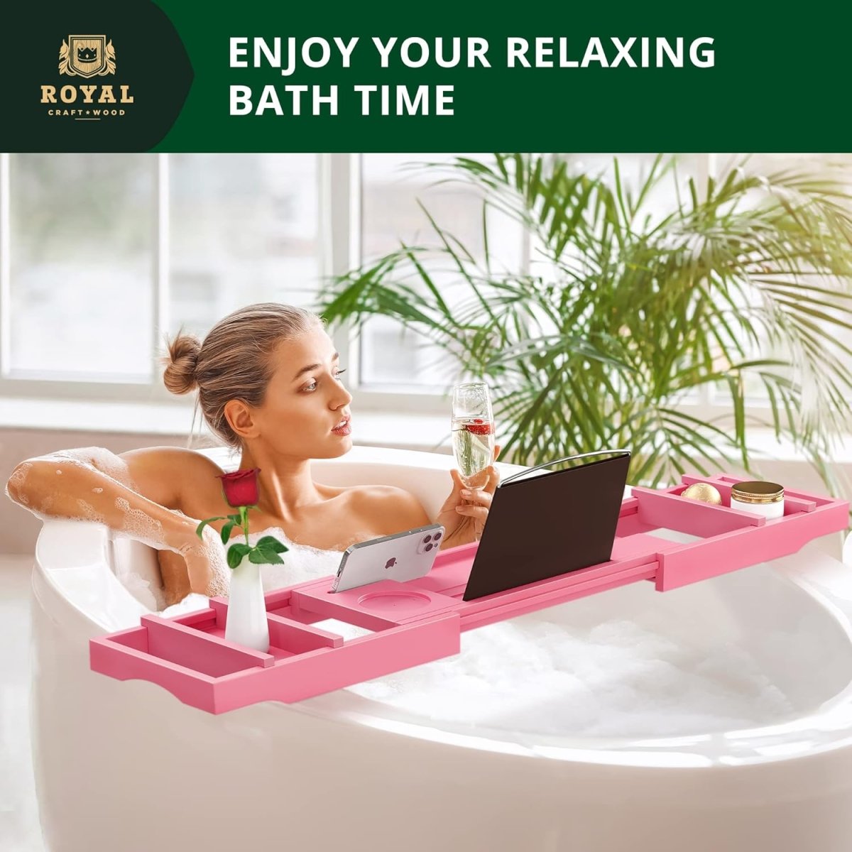 ROYAL CRAFT WOOD Bathtub Tray Caddy for Tub, Bamboo Bath Shelf, Premium Foldable Wood Bath Table, Expandable Bathtub &amp; Bathroom Accessories, New Home Gifts for Mom, Housewarming, Anniversary, Wedding - Homesidy.com