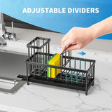 Cisily Black Sponge Holder for Kitchen Sink, Sink Caddy Organizer with High Brush Holder, Kitchen Countertop Organizers and Storage Essentials, Rustproof 304 Stainless Steel, Soap Dispenser Organize - Homesidy.com