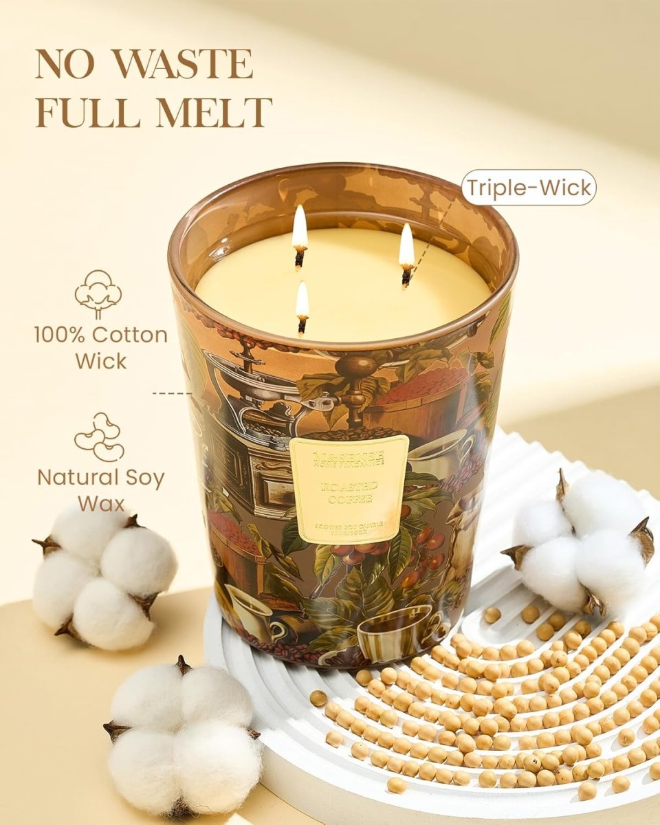 M&amp;SENSE Extra Large Candle Creamy Vanilla Scented, 3 - Wick 35oz 150H Long Lasting, Natural Soy Wax Aromatherapy Candle for Stress Relief, Home Fragrance Fall Winter Christmas Thanksgiving Gifts - Homesidy.com