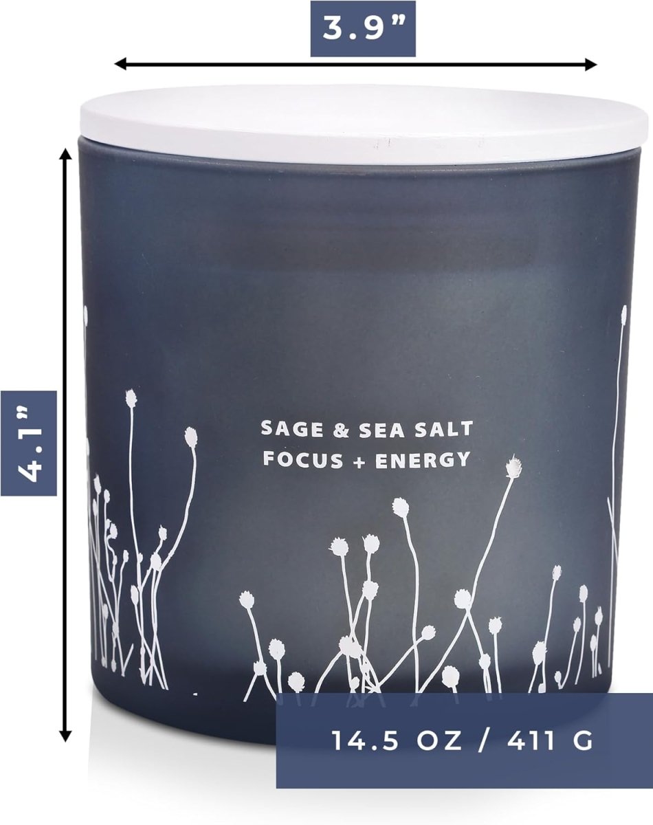 White Sage Sea Salt 3 Wick Candle - Large Soy Scented Candle 14.5 oz - Sage Candle for Cleansing House - Aromatherapy Energy Cleansing Candle for Home, Stress Relief, Women &amp; Men - Homesidy.com