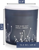 White Sage Sea Salt 3 Wick Candle - Large Soy Scented Candle 14.5 oz - Sage Candle for Cleansing House - Aromatherapy Energy Cleansing Candle for Home, Stress Relief, Women &amp; Men - Homesidy.com