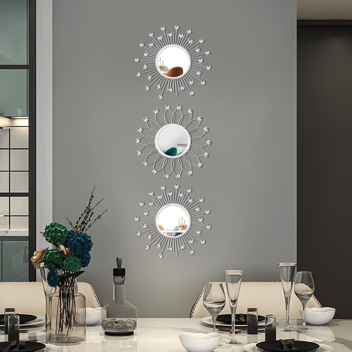 3 Pack Metal Mirrors for Wall Sunburst Wall Mirrors Home Décor Decorative Hanging Wall Art for Living Room Bedroom Entryway (Gold, Flower Sunburst) - Homesidy.com
