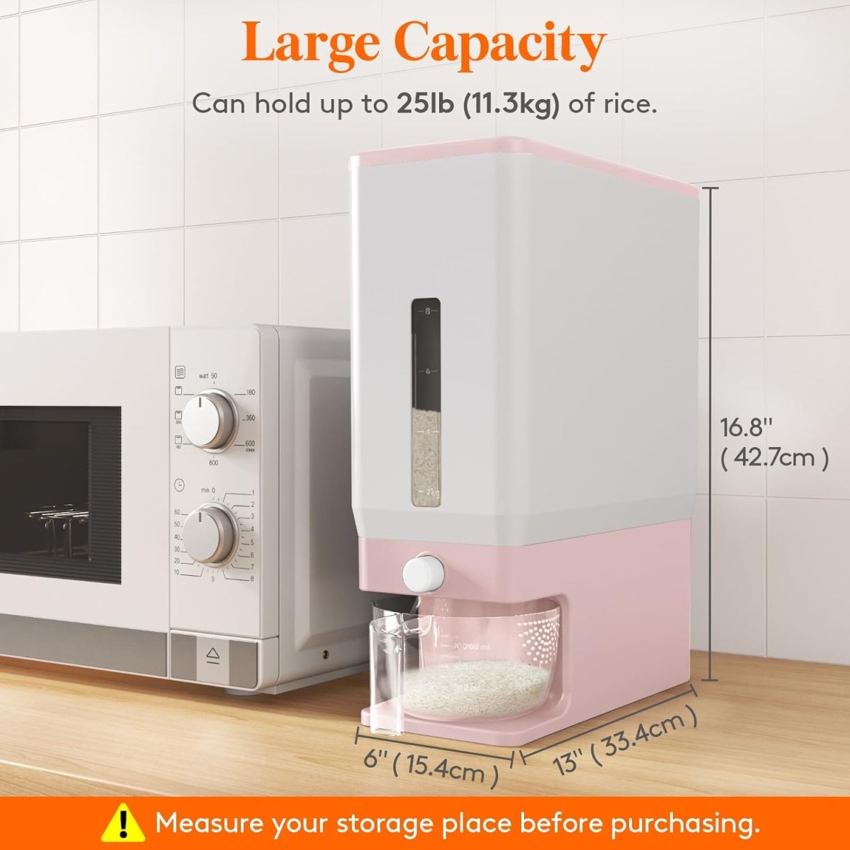 Lifewit Rice Dispenser 25 Lbs(11.3kg), Rice Storage Container Sealed Moisture Proof with Measuring Cup for Kitchen Pantry Household, BPA - Free, 1 Pack - Homesidy.com