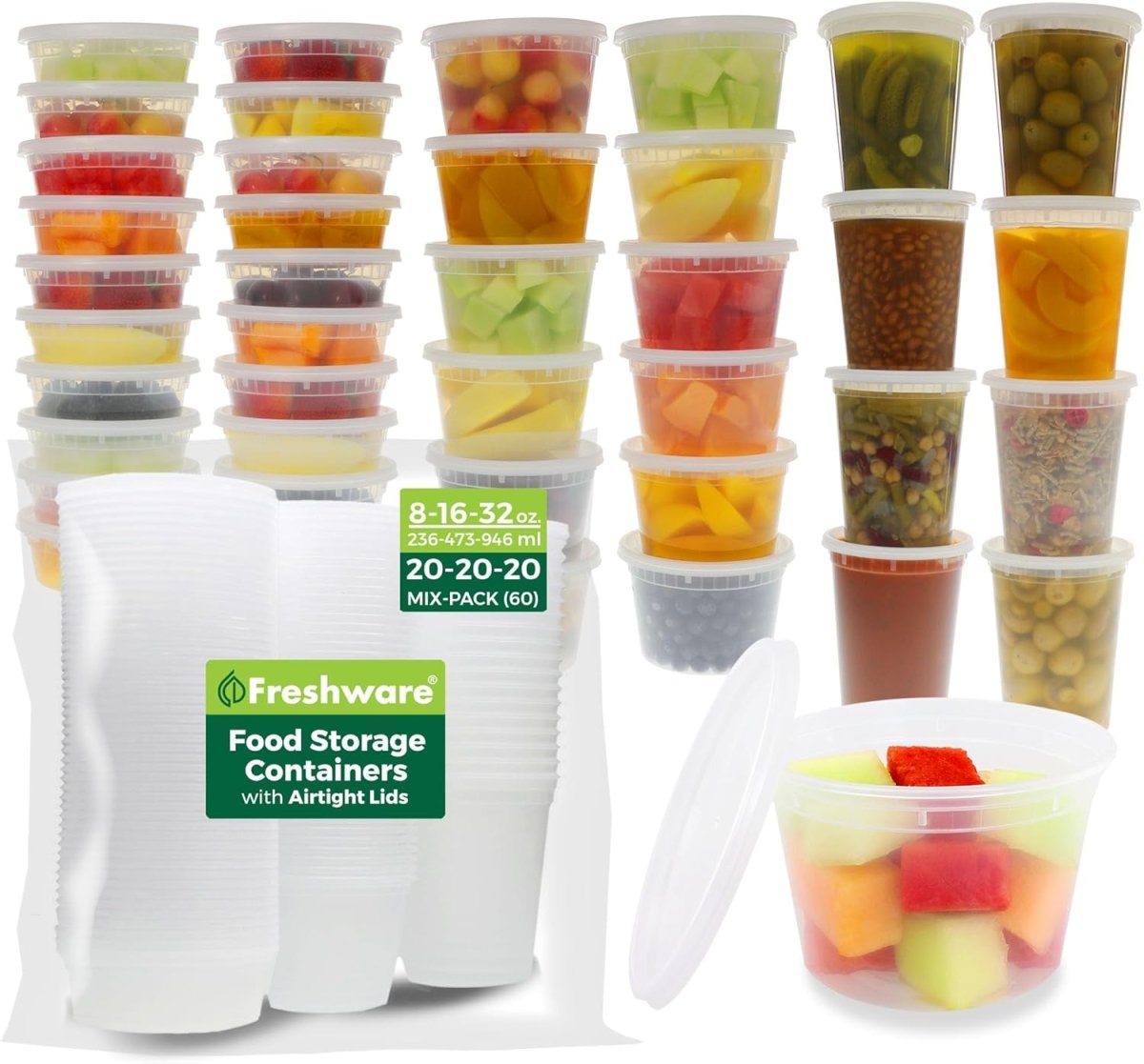 Freshware Food Storage Containers [50 Set] 8 oz Plastic Deli Containers with Lids, Slime, Soup, Meal Prep Containers | BPA Free | Stackable | Leakproof | Microwave/Dishwasher/Freezer Safe - Homesidy.com