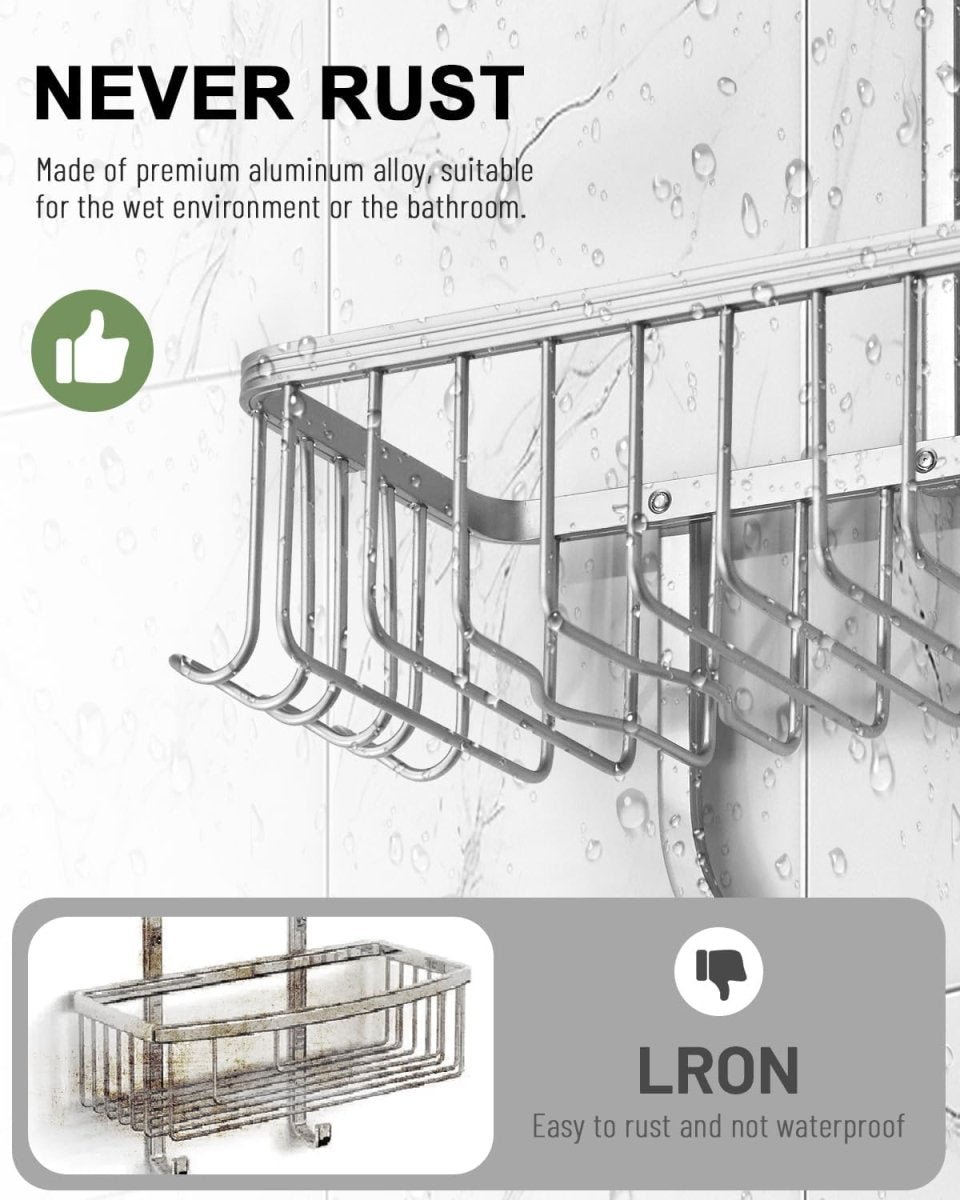 MSAICOE Shower Caddy Hanging - Never Rust Shower Hanging Organizer - Aluminum Over the ShowerHead Caddy with Soap Basket and 6 Hooks for Razor/Sponge (Black) - Homesidy.com