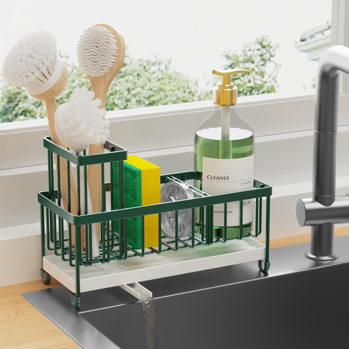 Cisily Black Sponge Holder for Kitchen Sink, Sink Caddy Organizer with High Brush Holder, Kitchen Countertop Organizers and Storage Essentials, Rustproof 304 Stainless Steel, Soap Dispenser Organize - Homesidy.com