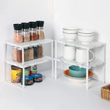 NEX Bamboo Kitchen Cabinet and Counter Shelf Organizer, Stackable &amp; Expandable, Set of 4, White and Natural - Homesidy.com