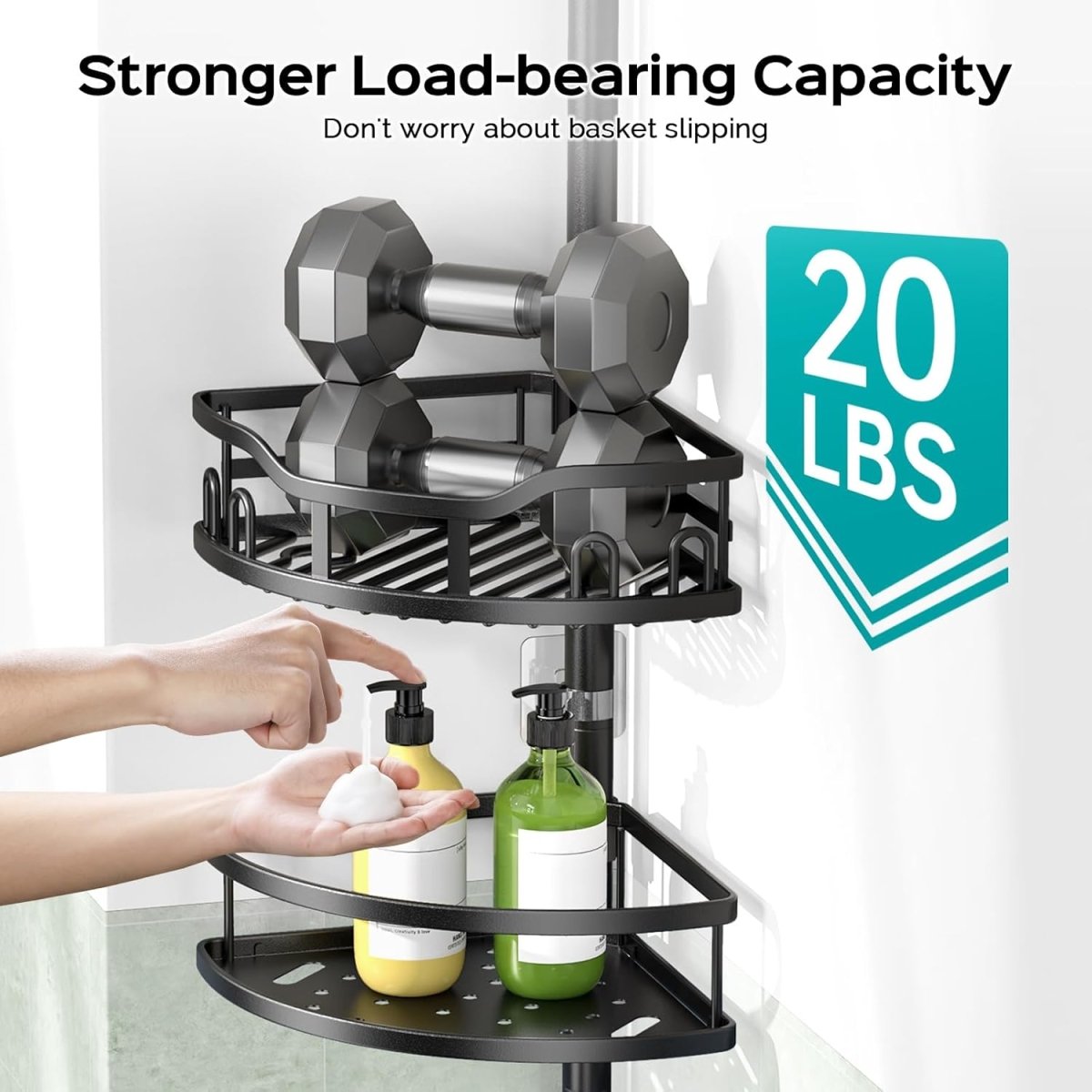 HAMITOR Corner Shower Caddy Tension Pole: Rustproof 4 - Tier Bathroom Organizer Shelves for Bathtub Shampoo Storage - 47 - 121 Inch Quick Install Adjustable Rod Standing Rack with Soap Rack - Silver Gray - Homesidy.com
