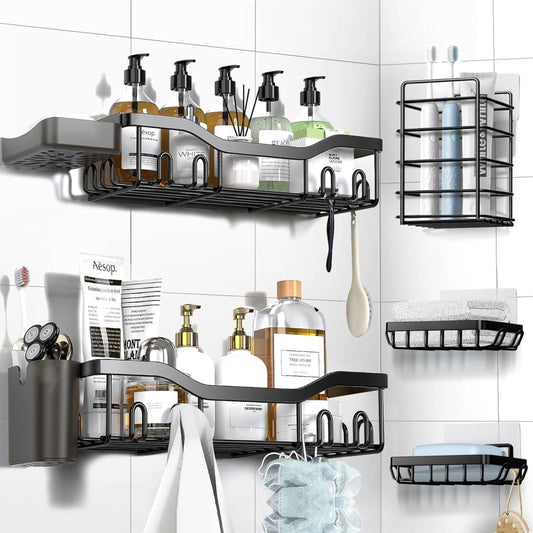 NESOMI Shower Caddy Adhesive Shower Organizer 7 - Pack, Rustproof Stainless Steel Bathroom Shelves, Large Capacity No - Drill Rack Storage Accessories with Soap Dish Toothbrush Holder &amp;24 Hooks Home Decor - Homesidy.com