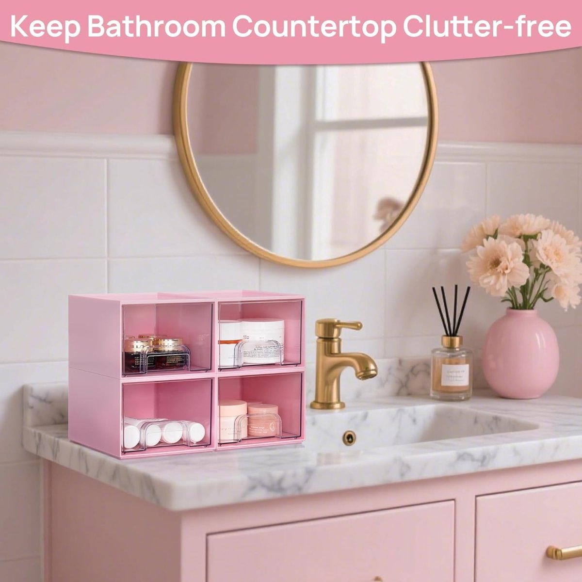 Vtopmart 4 Pack Small Clear Stackable Storage Drawers,Acrylic Bathroom Makeup Organizer,Plastic Storage Bins For Vanity, Undersink, Kitchen Cabinets, Pantry, Home Organization - Homesidy.com
