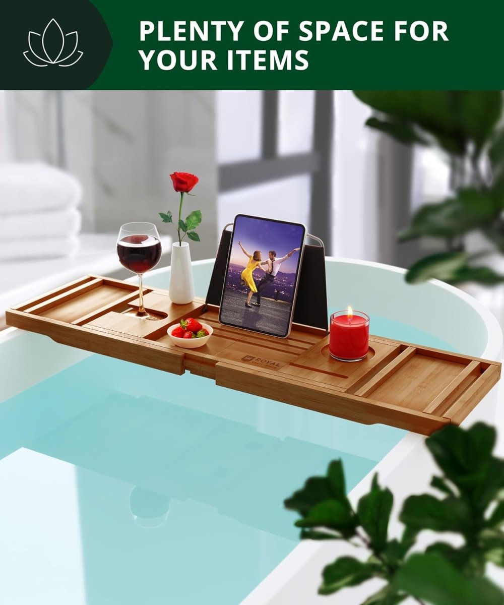 ROYAL CRAFT WOOD Bathtub Tray Caddy for Tub, Bamboo Bath Shelf, Premium Foldable Wood Bath Table, Expandable Bathtub &amp; Bathroom Accessories, New Home Gifts for Mom, Housewarming, Anniversary, Wedding - Homesidy.com