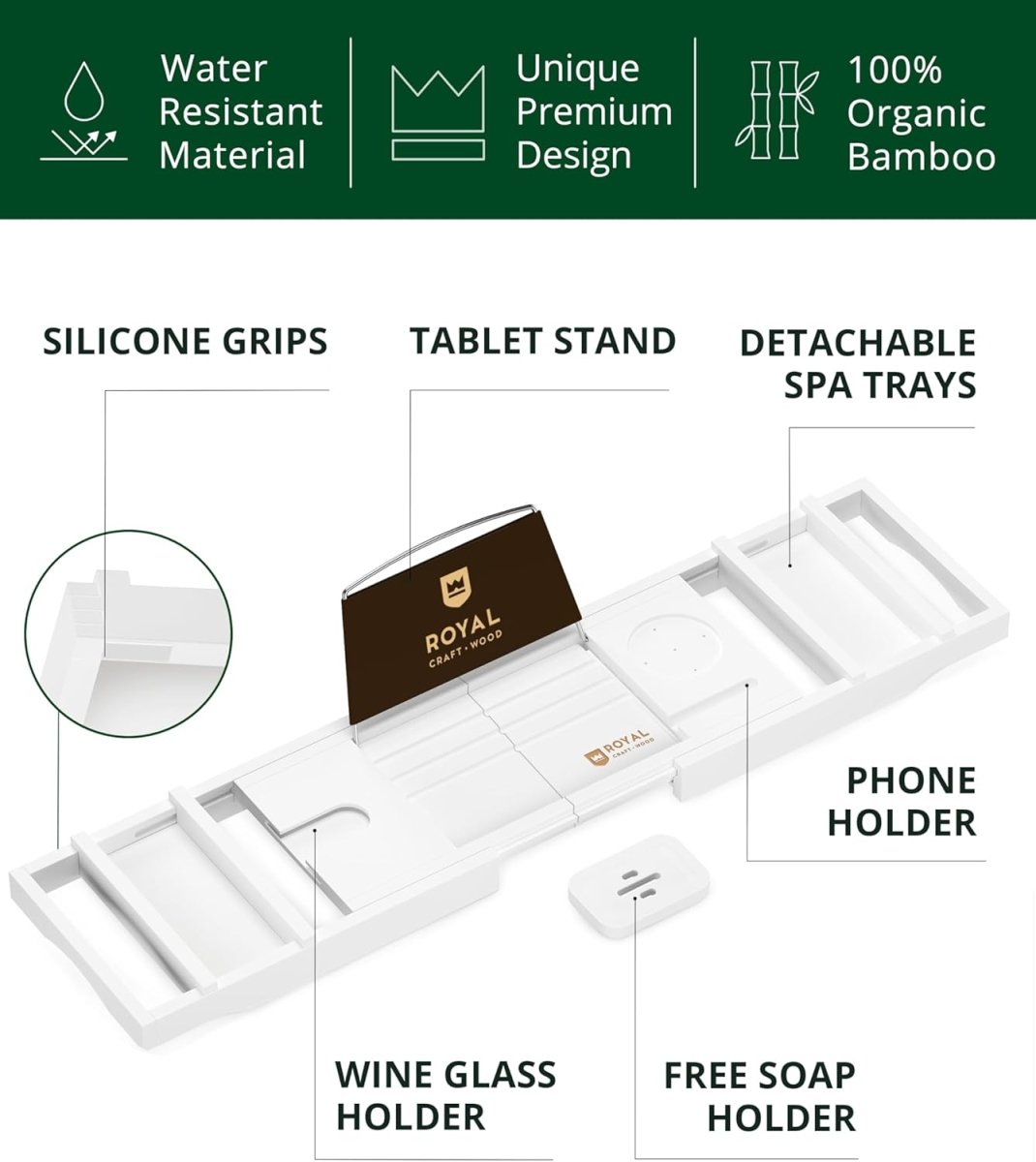 ROYAL CRAFT WOOD Bathtub Tray Caddy for Tub, Bamboo Bath Shelf, Premium Foldable Wood Bath Table, Expandable Bathtub &amp; Bathroom Accessories, New Home Gifts for Mom, Housewarming, Anniversary, Wedding - Homesidy.com