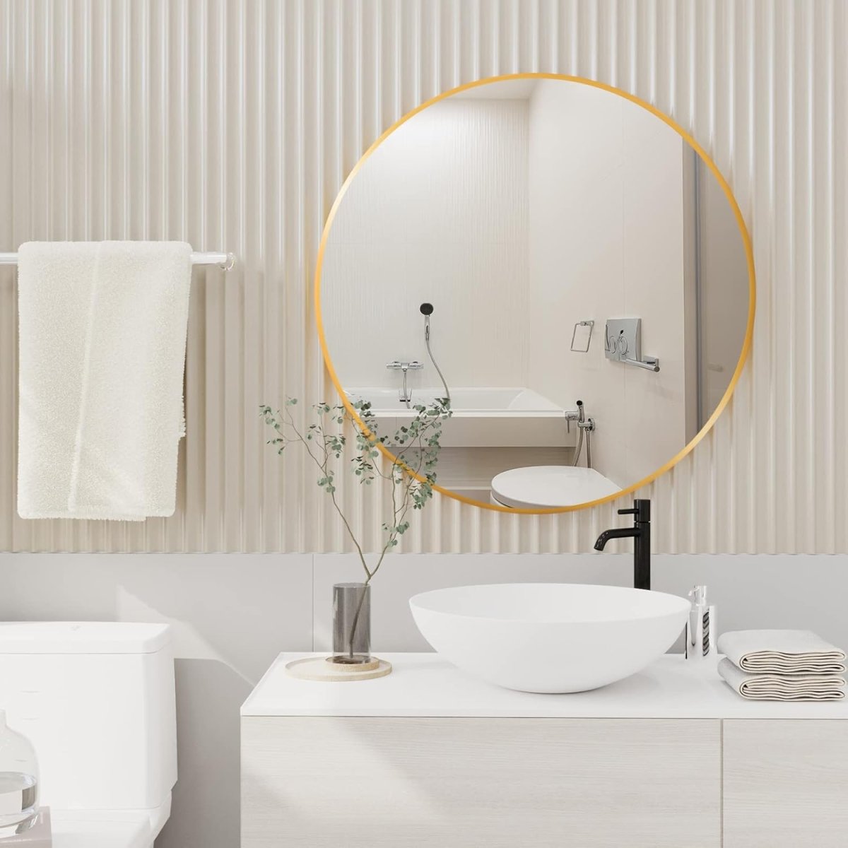 HARRITPURE Round Mirror 30 Black Wall Mounted Circle Mirrors Vanity Mirror with Brushed Aluminum Alloy Frame Modern Decoration for Bathroom, Living Room, Vanity, Bedroom, Entryway - Homesidy.com