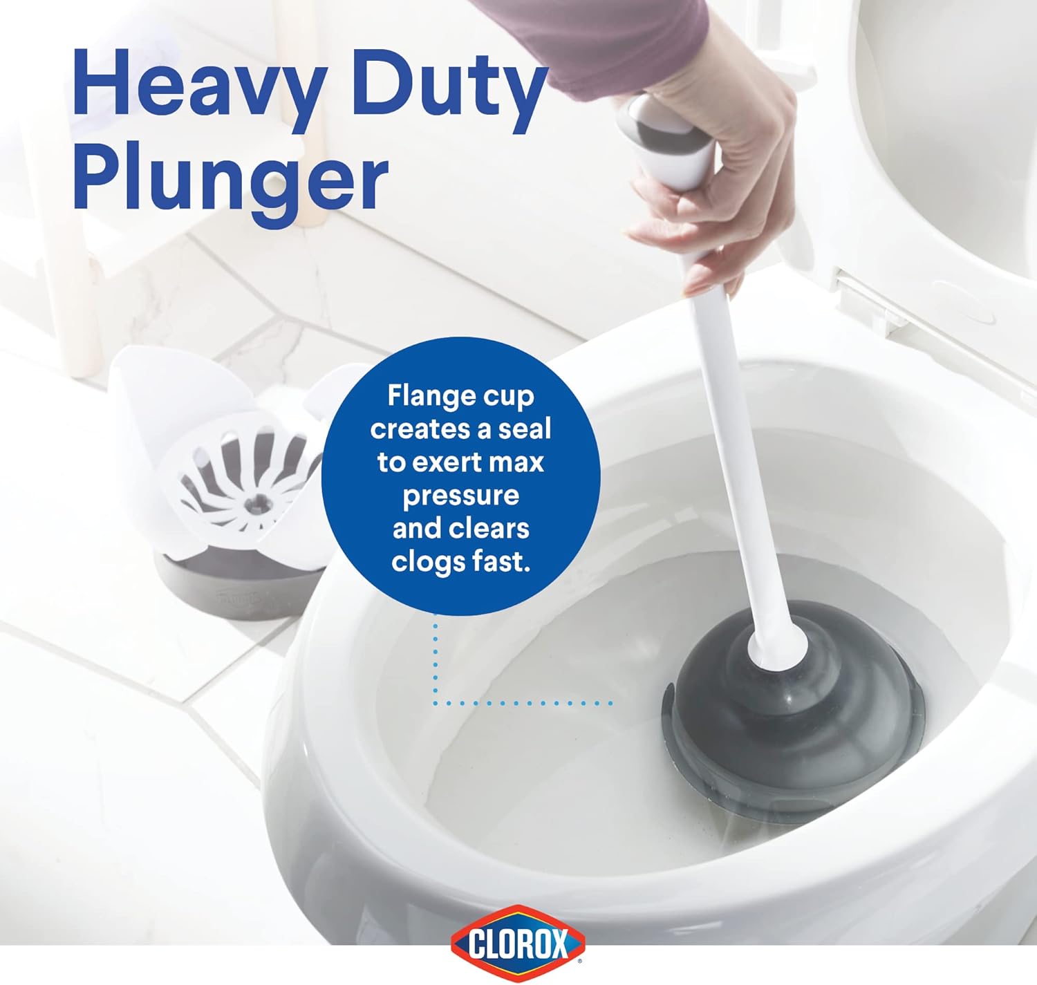 Clorox Toilet Plunger with Hideaway Caddy, Set of 2 – for Bathroom Organization and Storage, Bathroom Accessories, Toilet Unclogger, with Holder, White - Homesidy.com