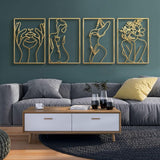 Glamativity 4 Pack Gold Wall Art Decor, Minimalist Single Line Real Metal Wall Art, Womans Body Shape Abstract Wall Art (Gold Classic Style, 17 x 11.8) - Homesidy.com