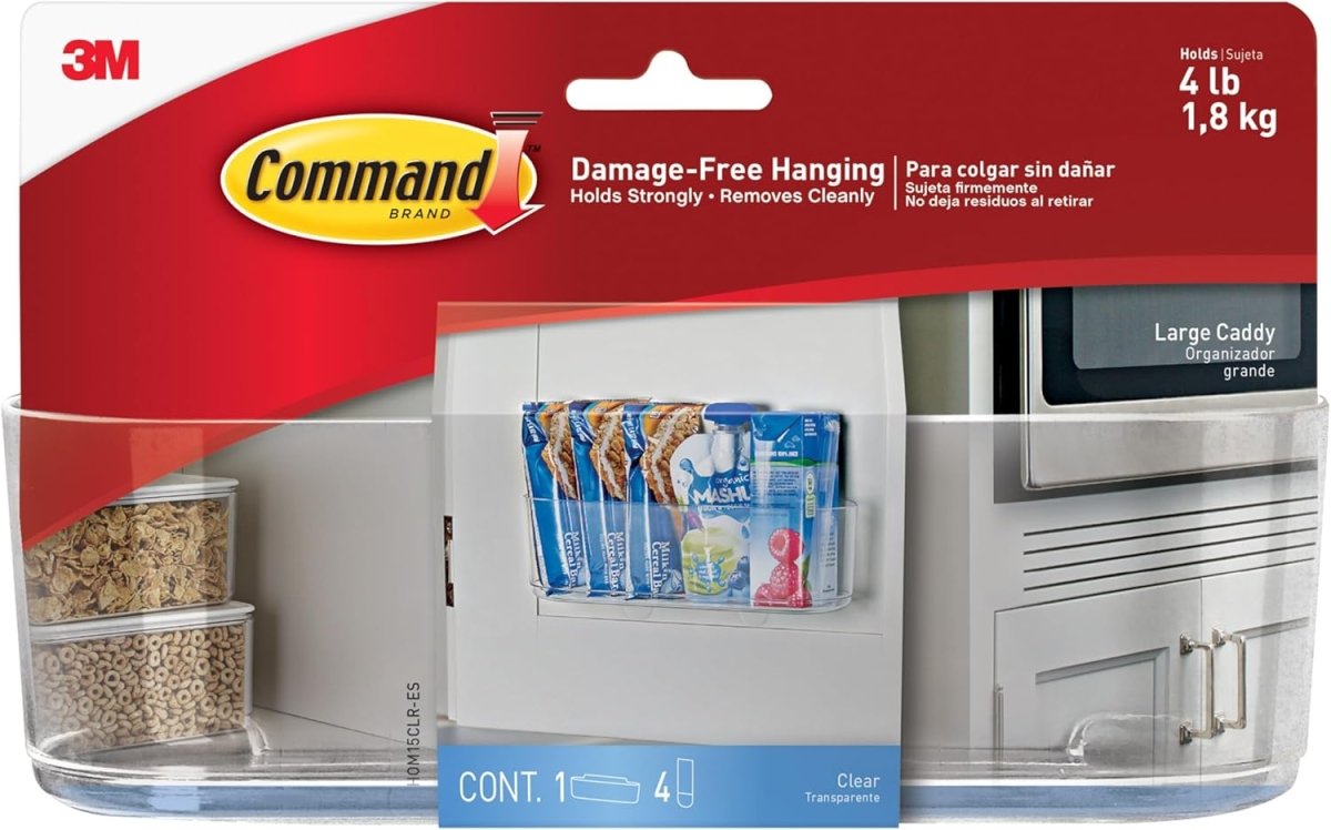 Command Large Caddy, Holds up to 4 lb, 8.6&34; x 3.1&34; x 3&34;, 1 Caddy with 4 Command Strips, Damage Free Organization Wall Mount to Cabinet, Kitchen, Pantry, Closet, or Under Sink - Homesidy.com